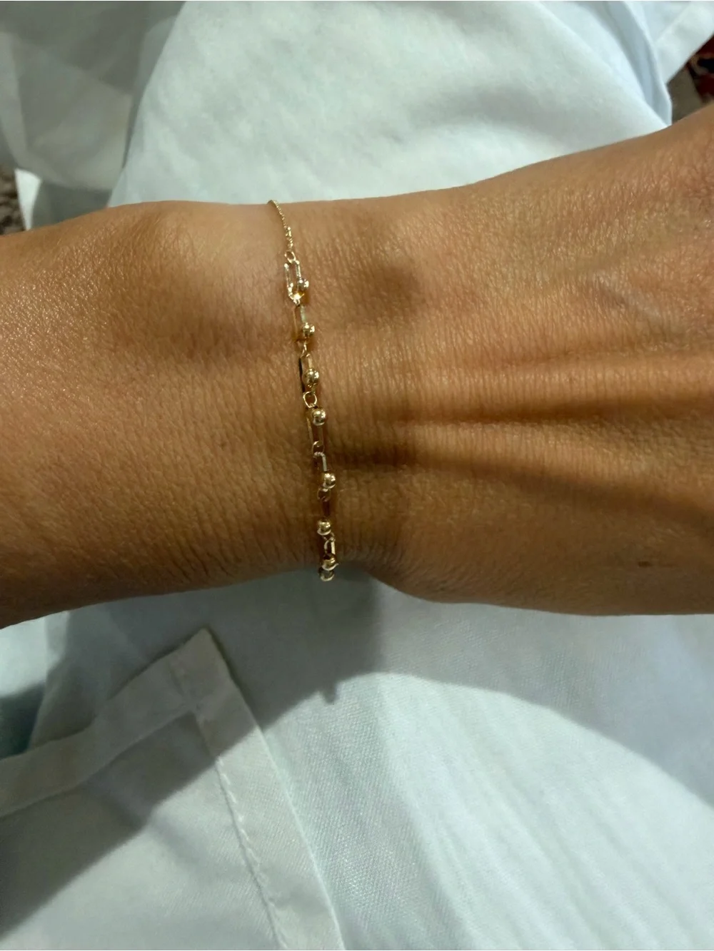 18K Solid Gold Italian Bead Link Bracelet | Adjustable | Certified